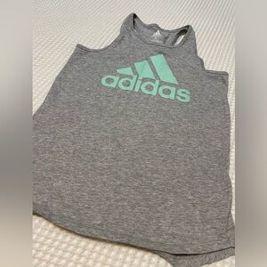 Adidas Girl’s Heather Gray Tank with Turquoise Logo